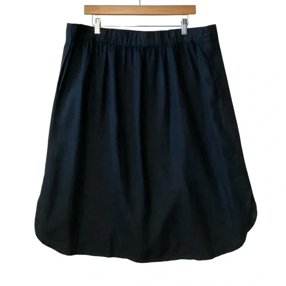 FLAX sz Large Linen Skirt Stretch Waist Pull On Black - Picture 2 of 5